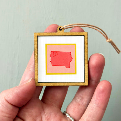 Miniature Iowa IA State Art PRINT - Tiny Gouache 1-Inch Mini Wall Decor
