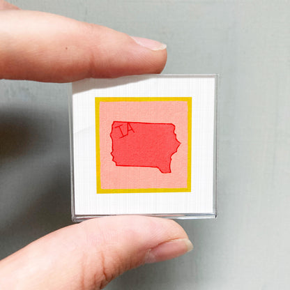 Miniature Iowa IA State Art PRINT - Tiny Gouache 1-Inch Mini Wall Decor