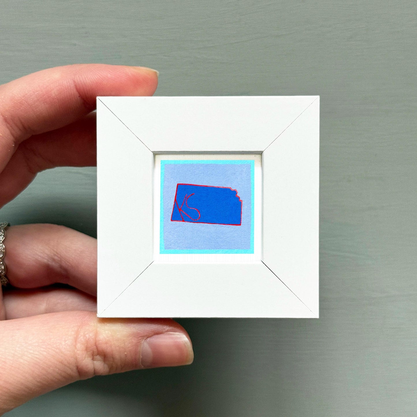 Miniature Kansas KS State Art PRINT - Tiny Gouache 1-Inch Mini Wall Decor