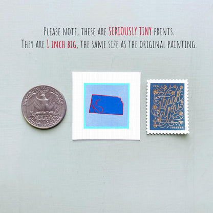 Miniature Kansas KS State Art PRINT - Tiny Gouache 1-Inch Mini Wall Decor