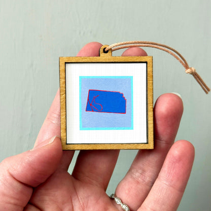 Miniature Kansas KS State Art PRINT - Tiny Gouache 1-Inch Mini Wall Decor
