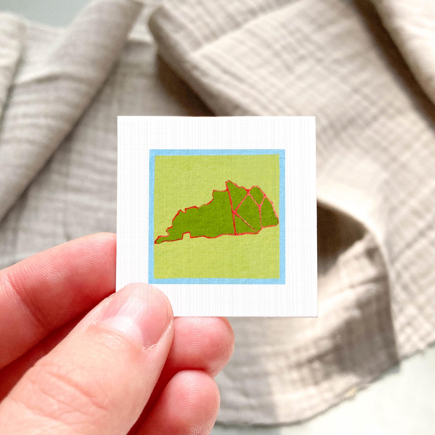 Miniature Kentucky KY State Art PRINT - Tiny Gouache 1-Inch Mini Wall Decor