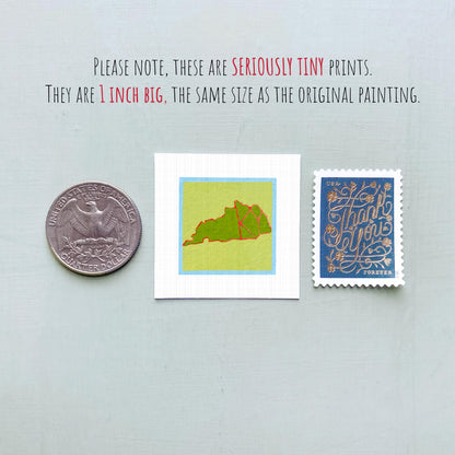 Miniature Kentucky KY State Art PRINT - Tiny Gouache 1-Inch Mini Wall Decor