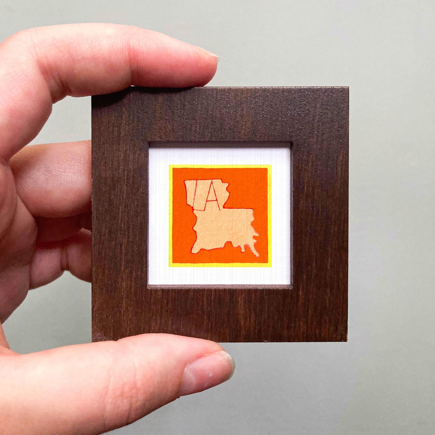 Miniature Louisiana State Art PRINT - Tiny Gouache 1-Inch Mini Wall Decor