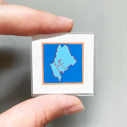 Miniature Maine State Art PRINT - Tiny Gouache 1-Inch Mini Wall Decor