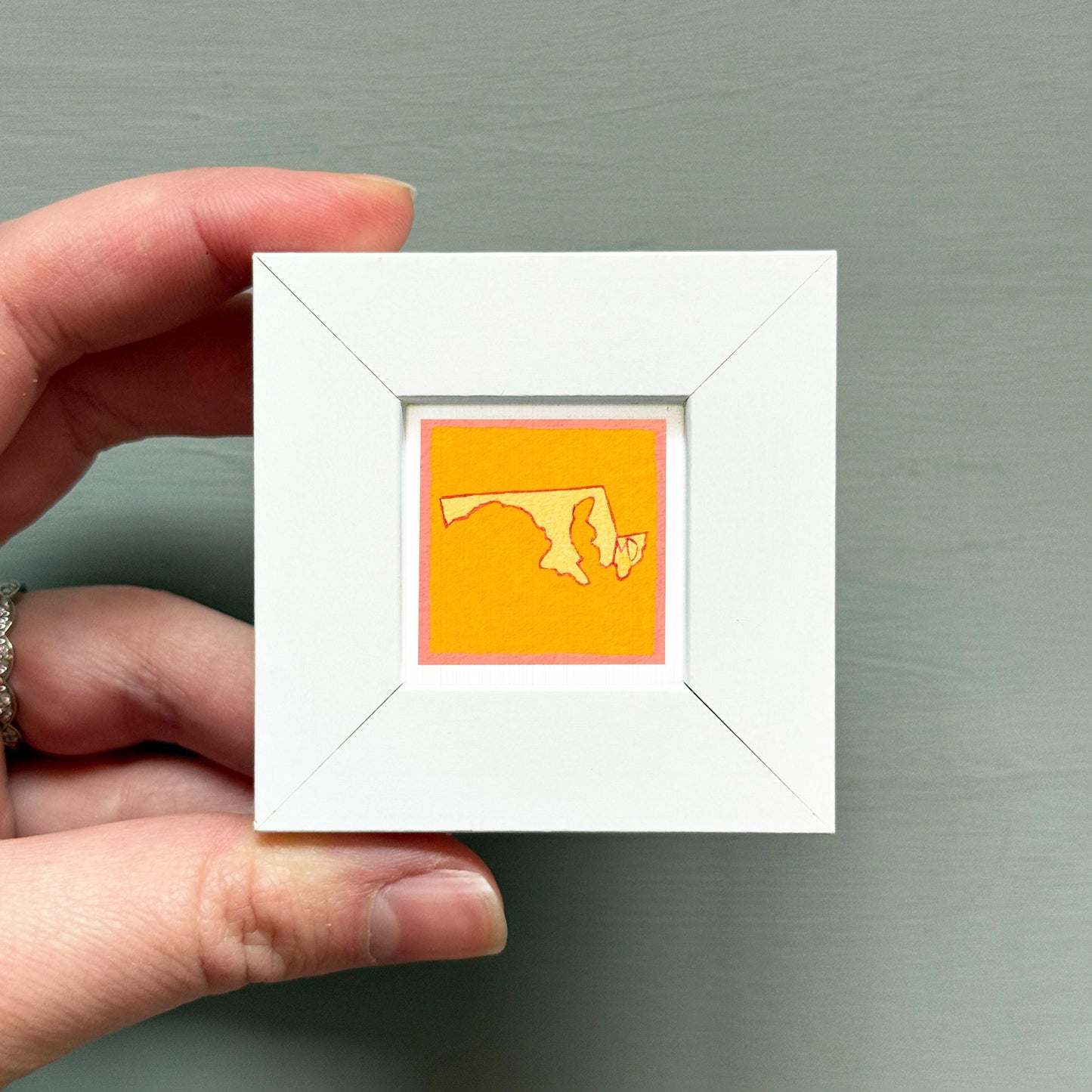 Miniature Maryland State Art PRINT - Tiny Gouache 1-Inch Mini Wall Decor