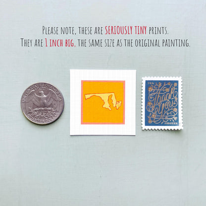 Miniature Maryland State Art PRINT - Tiny Gouache 1-Inch Mini Wall Decor