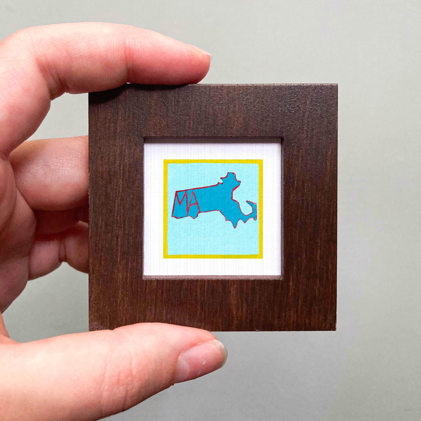 Miniature Massachusetts State Art PRINT - Tiny Gouache 1-Inch Mini Wall Decor