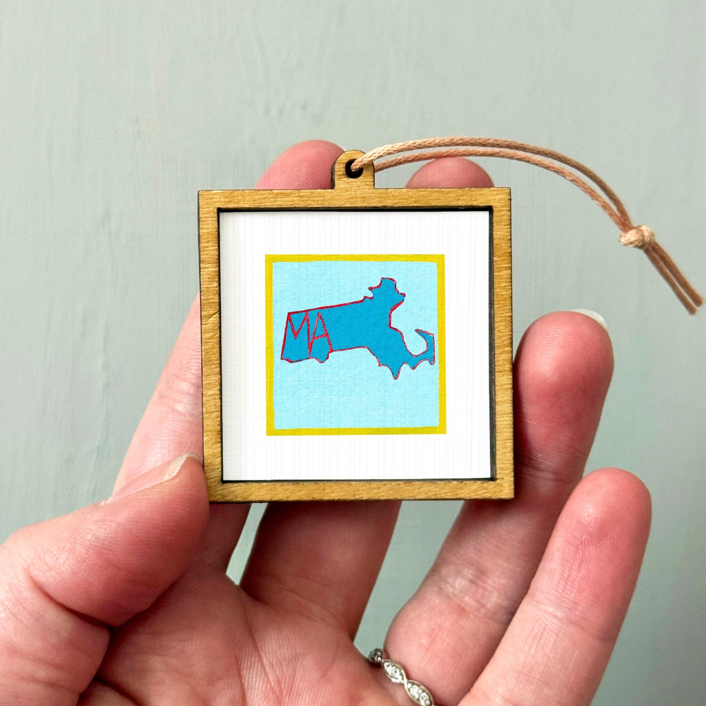 Miniature Massachusetts State Art PRINT - Tiny Gouache 1-Inch Mini Wall Decor