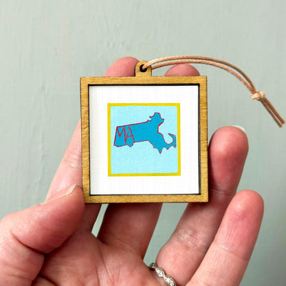 Miniature Massachusetts State Art PRINT - Tiny Gouache 1-Inch Mini Wall Decor