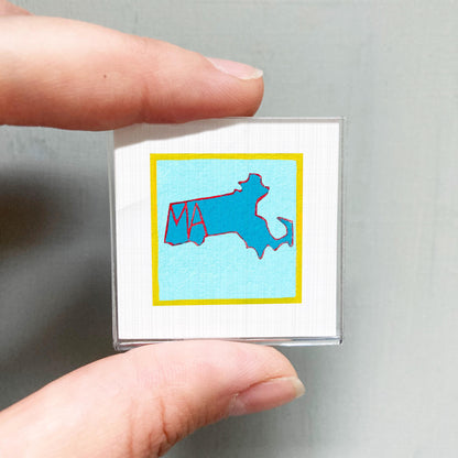 Miniature Massachusetts State Art PRINT - Tiny Gouache 1-Inch Mini Wall Decor