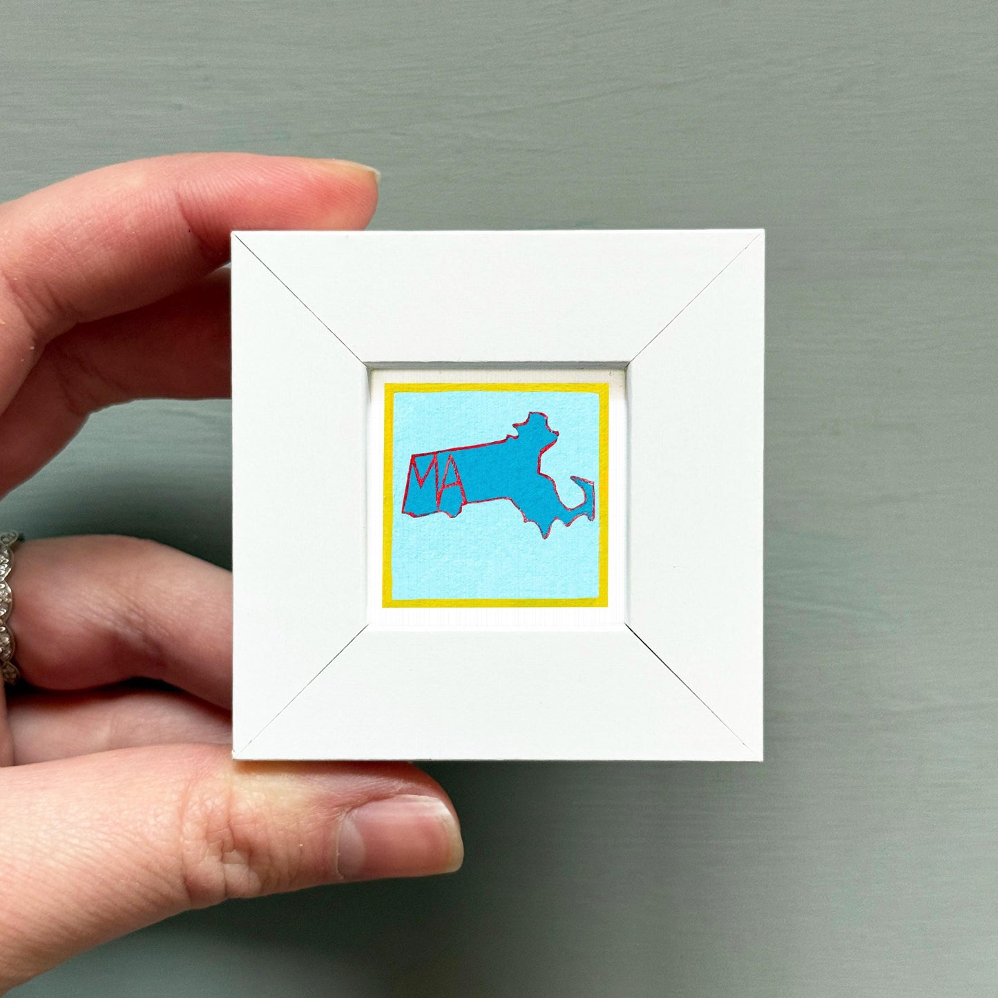 Miniature Massachusetts State Art PRINT - Tiny Gouache 1-Inch Mini Wall Decor