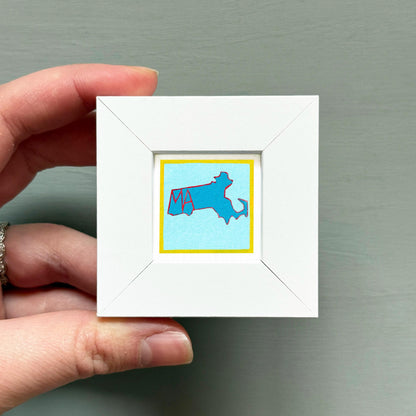 Miniature Massachusetts State Art PRINT - Tiny Gouache 1-Inch Mini Wall Decor