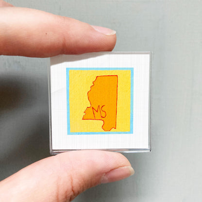 Miniature Mississippi State Art PRINT - Tiny Gouache 1-Inch Mini Wall Decor