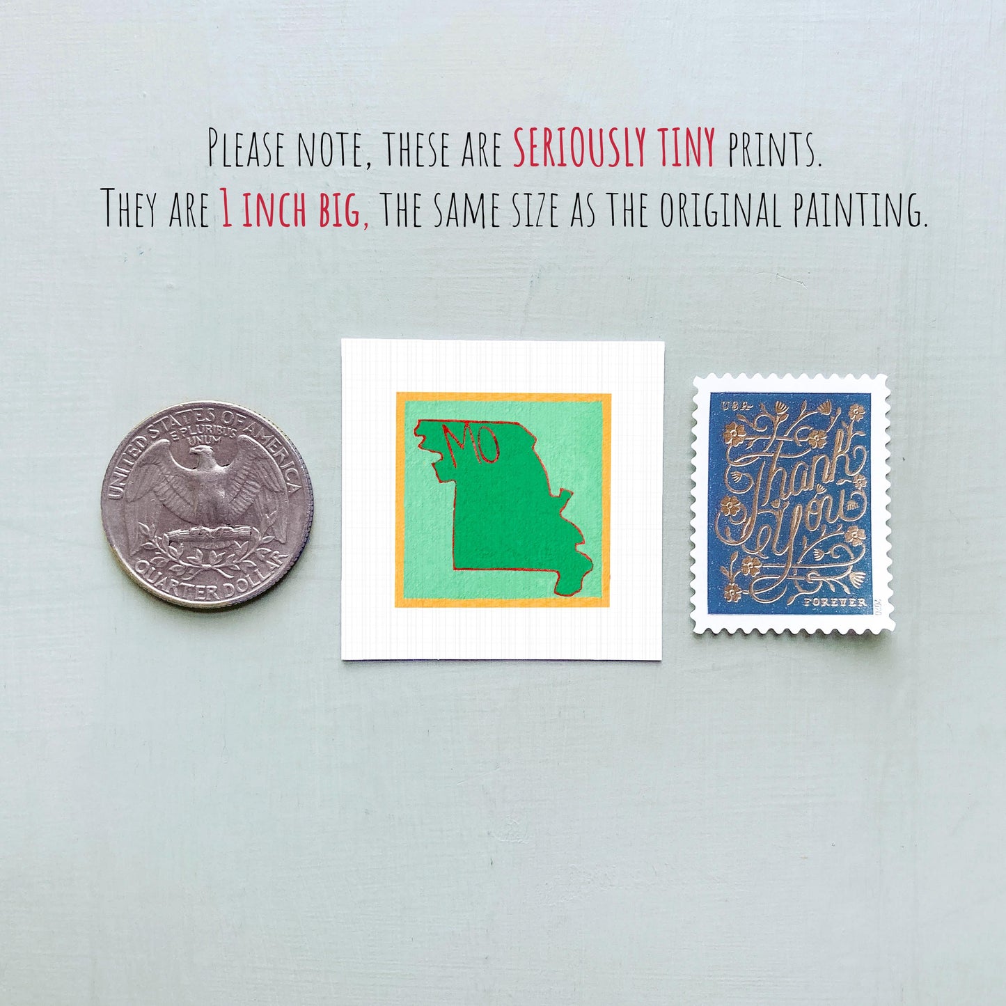 Miniature Missouri State Art PRINT - Tiny Gouache 1-Inch Mini Wall Decor