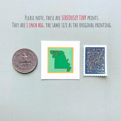 Miniature Missouri State Art PRINT - Tiny Gouache 1-Inch Mini Wall Decor