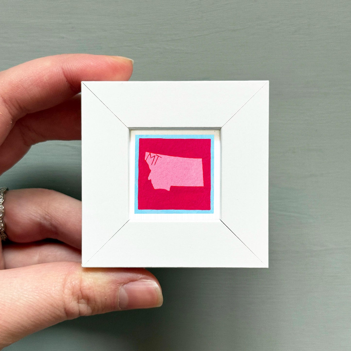 Miniature Montana State Art PRINT - Tiny Gouache 1-Inch Mini Wall Decor