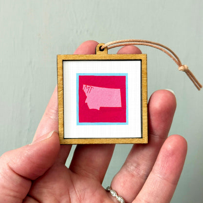 Miniature Montana State Art PRINT - Tiny Gouache 1-Inch Mini Wall Decor