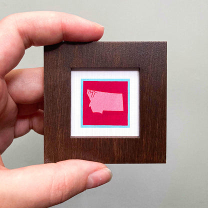 Miniature Montana State Art PRINT - Tiny Gouache 1-Inch Mini Wall Decor