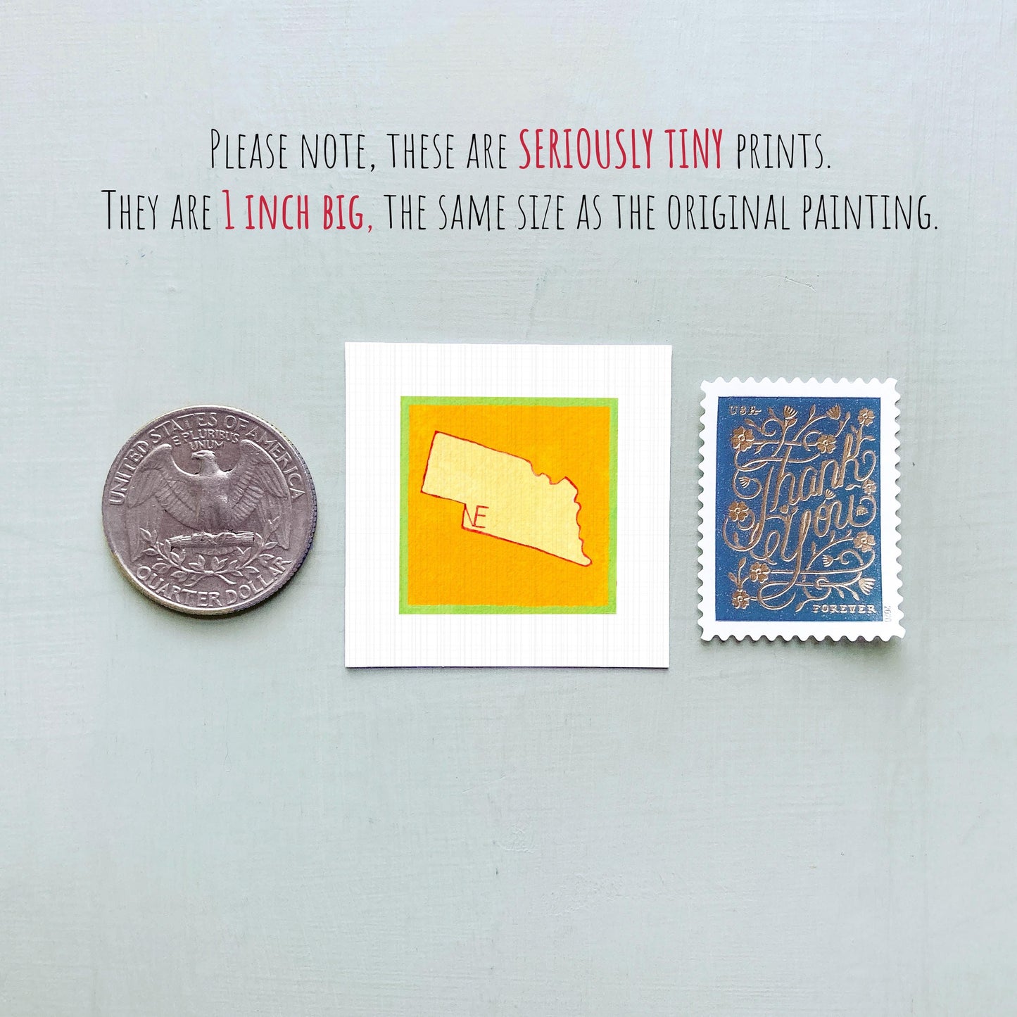 Miniature Nebraska State Art PRINT - Tiny Gouache 1-Inch Mini Wall Decor