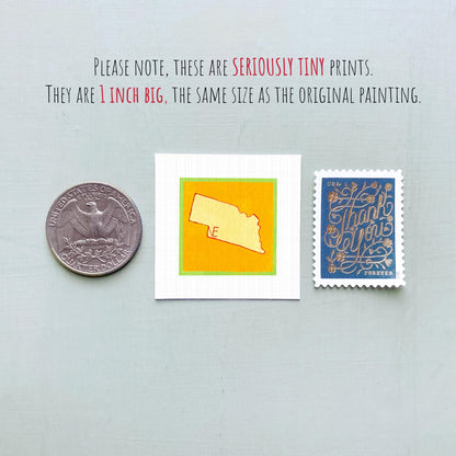 Miniature Nebraska State Art PRINT - Tiny Gouache 1-Inch Mini Wall Decor