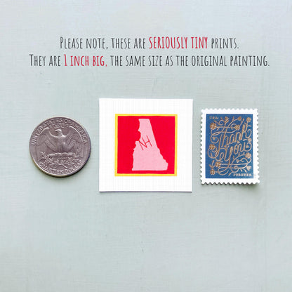 Miniature New Hampshire State Art PRINT - Tiny Gouache 1-Inch Mini Wall Decor