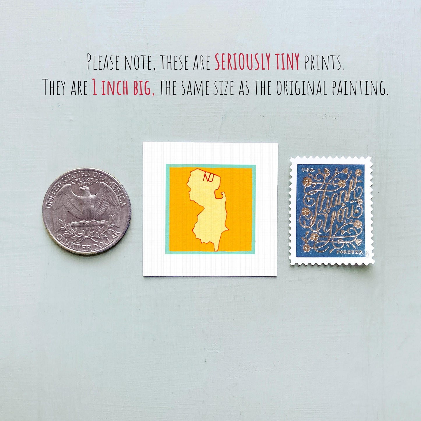 Miniature New Jersey State Art PRINT - Tiny Gouache 1-Inch Mini Wall Decor