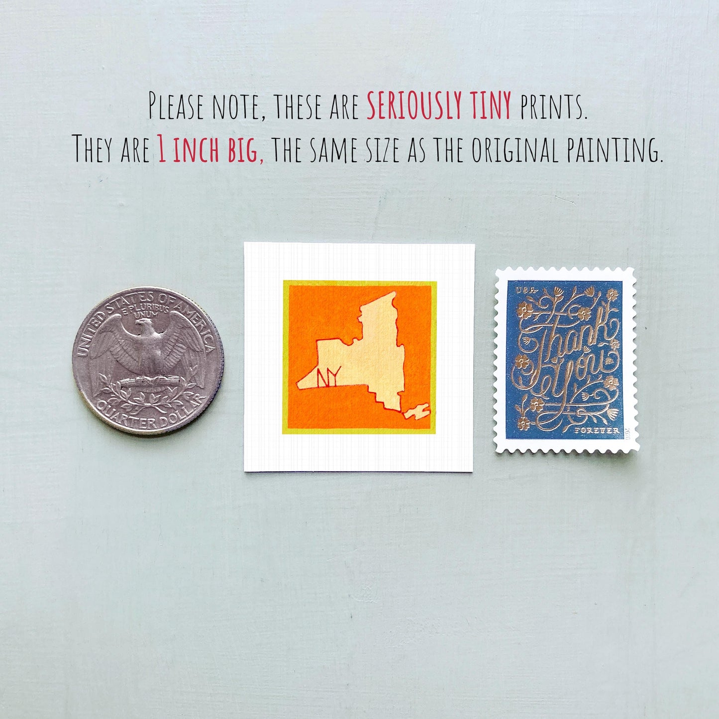 Miniature New York State Art PRINT - Tiny Gouache 1-Inch Mini Wall Decor