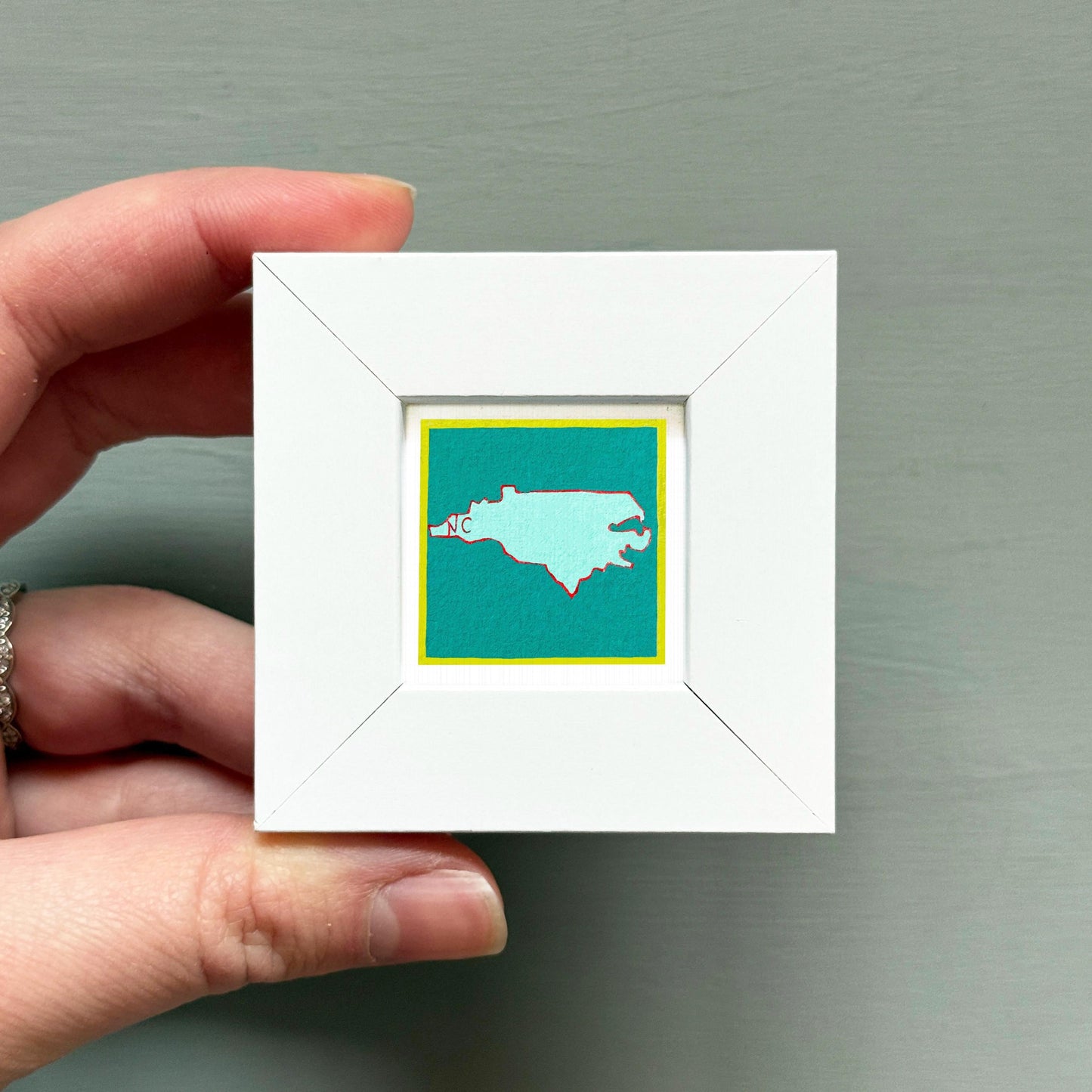 Miniature North Carolina State Art PRINT - Tiny Gouache 1-Inch Mini Wall Decor