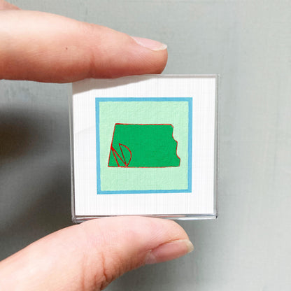 Miniature North Dakota State Art PRINT - Tiny Gouache 1-Inch Mini Wall Decor