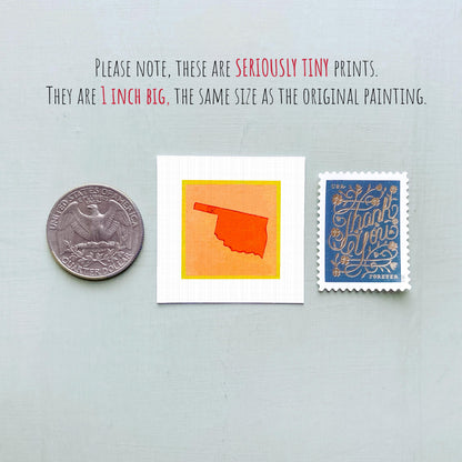 Miniature Oklahoma State Art PRINT - Tiny Gouache 1-Inch Mini Wall Decor