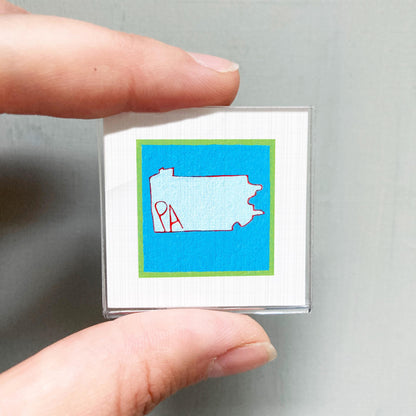 Miniature Pennsylvania State Art PRINT - Tiny Gouache 1-Inch Mini Wall Decor