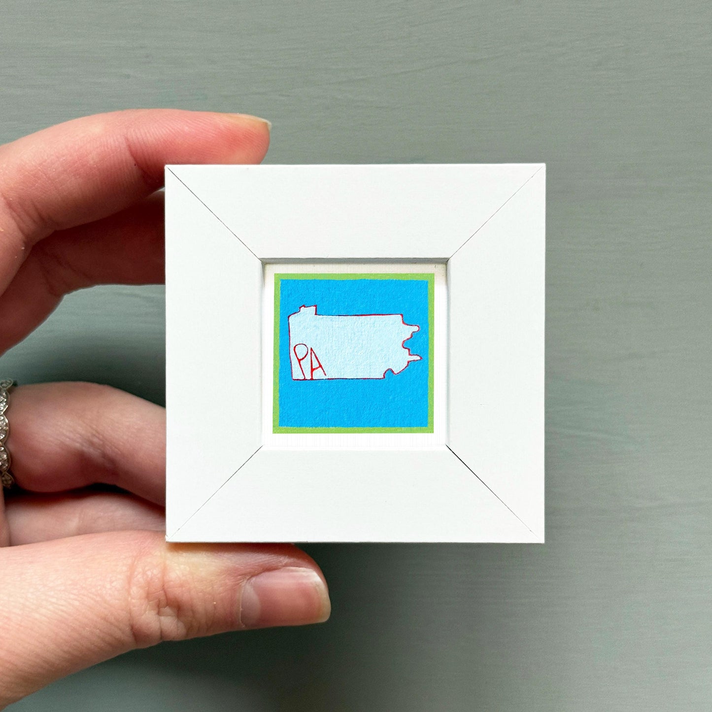 Miniature Pennsylvania State Art PRINT - Tiny Gouache 1-Inch Mini Wall Decor