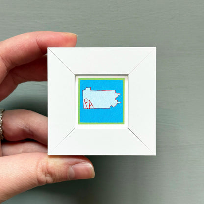 Miniature Pennsylvania State Art PRINT - Tiny Gouache 1-Inch Mini Wall Decor