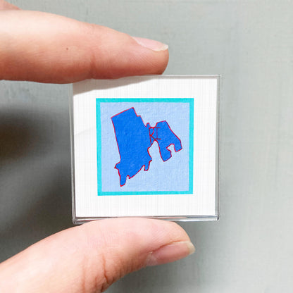 Miniature Rhode Island State Art PRINT - Tiny Gouache 1-Inch Mini Wall Decor