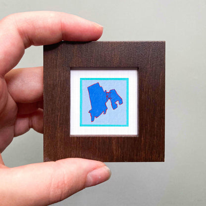 Miniature Rhode Island State Art PRINT - Tiny Gouache 1-Inch Mini Wall Decor