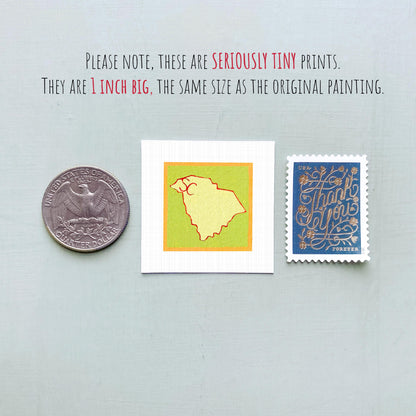 Miniature South Carolina State Art PRINT - Tiny Gouache 1-Inch Mini Wall Decor