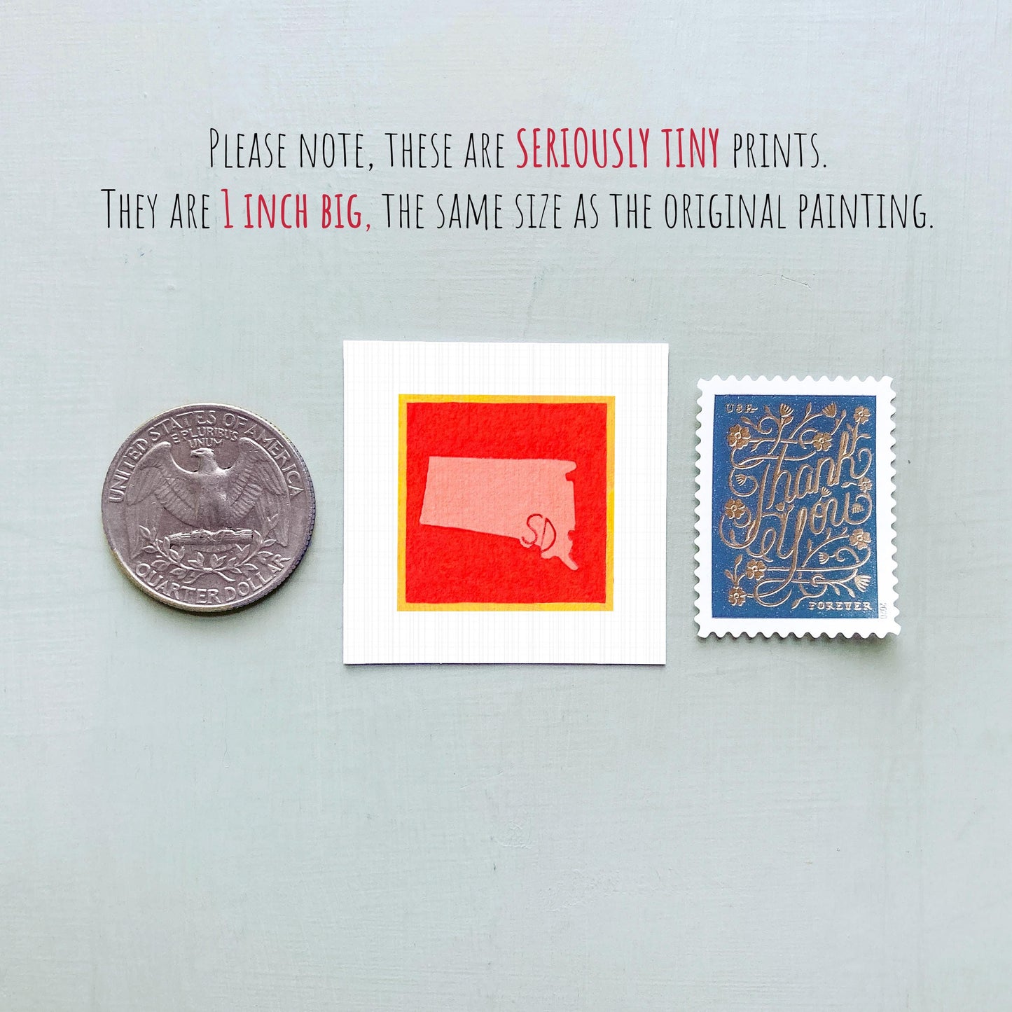 Miniature South Dakota State Art PRINT - Tiny Gouache 1-Inch Mini Wall Decor