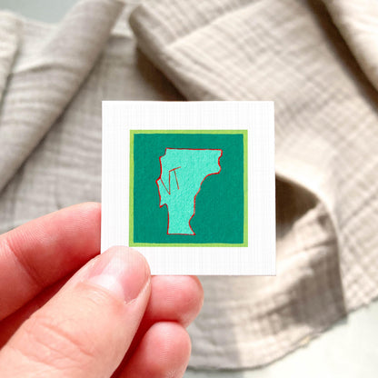 Miniature Vermont State Art PRINT - Tiny Gouache 1-Inch Mini Wall Decor