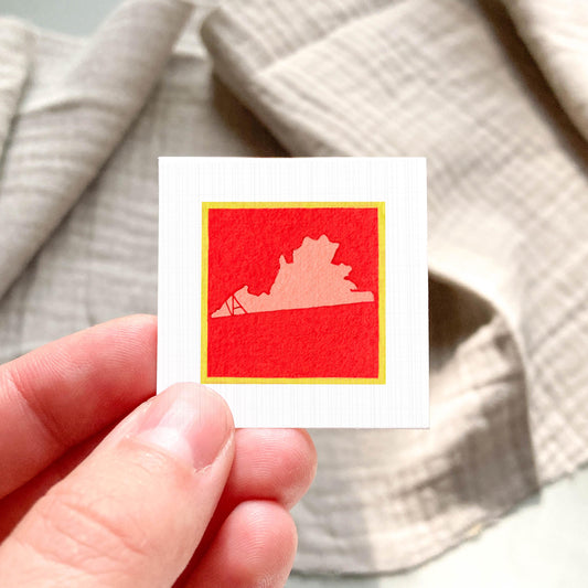 Miniature Virginia State Art PRINT - Tiny Gouache 1-Inch Mini Wall Decor