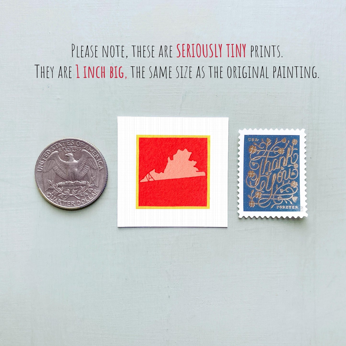 Miniature Virginia State Art PRINT - Tiny Gouache 1-Inch Mini Wall Decor