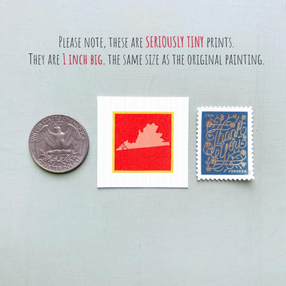Miniature Virginia State Art PRINT - Tiny Gouache 1-Inch Mini Wall Decor