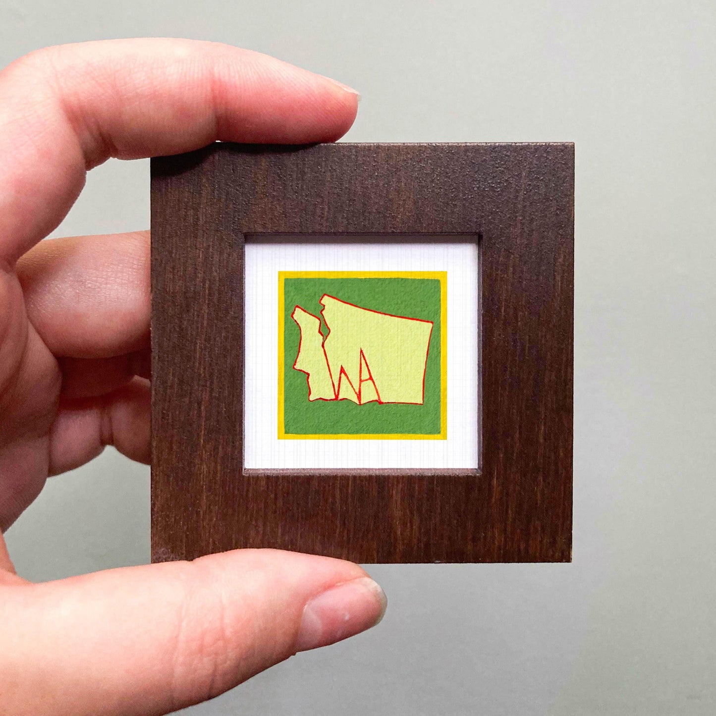 Miniature Washington State Art PRINT - Tiny Gouache 1-Inch Mini Wall Decor