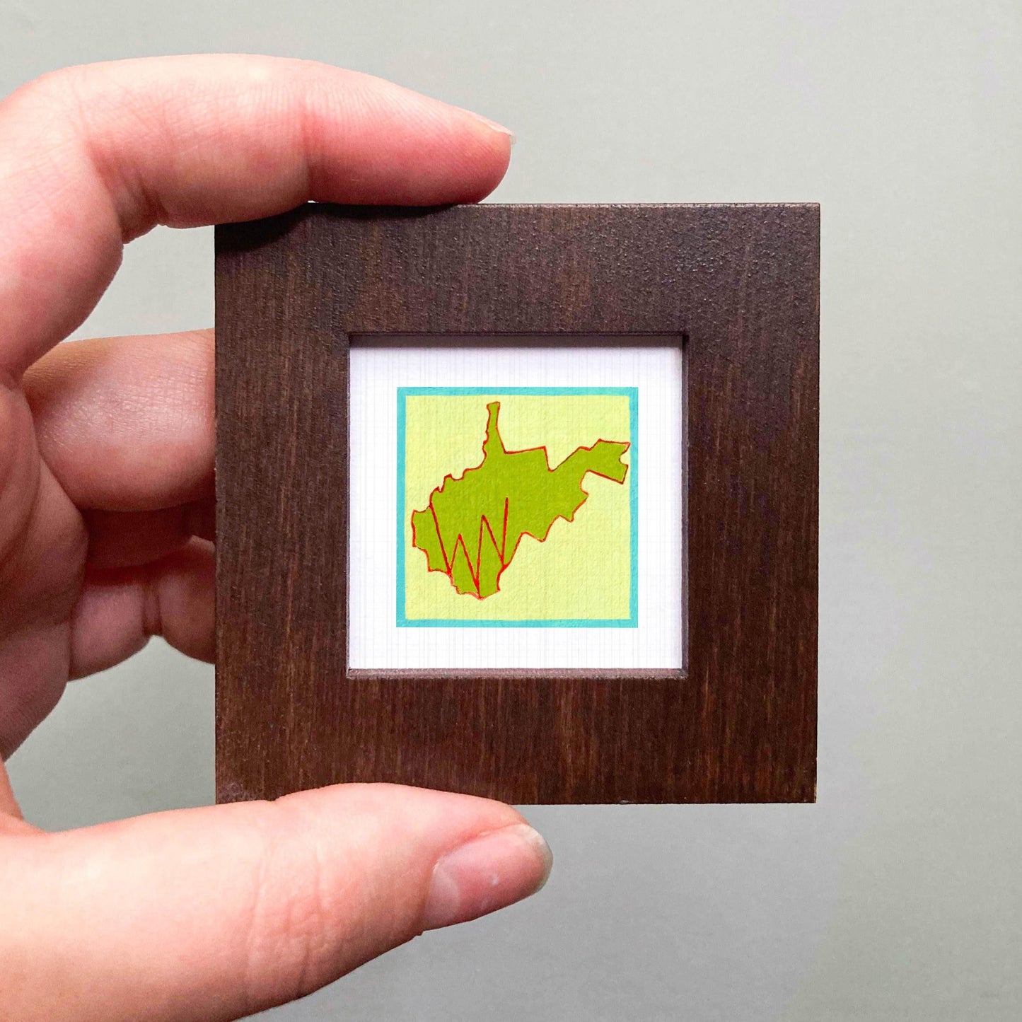 Miniature West Virginia State Art PRINT - Tiny Gouache 1-Inch Mini Wall Decor