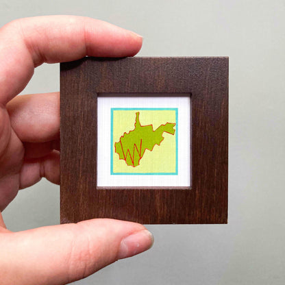 Miniature West Virginia State Art PRINT - Tiny Gouache 1-Inch Mini Wall Decor