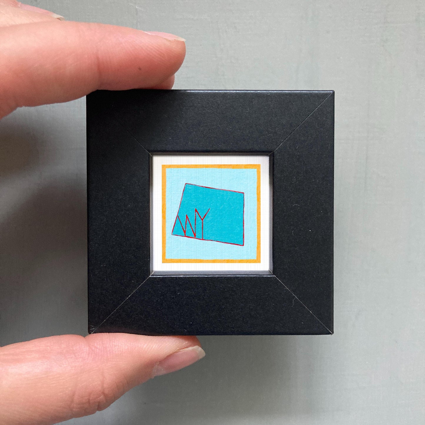 Miniature Wyoming State Art PRINT - Tiny Gouache 1-Inch Mini Wall Decor