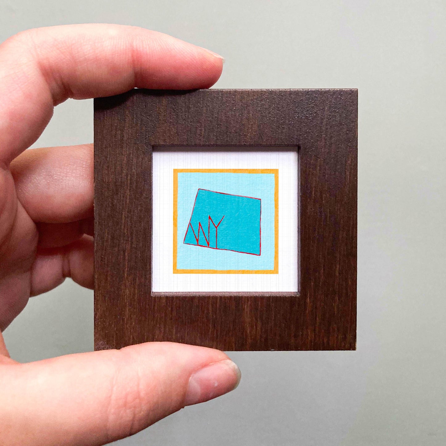 Miniature Wyoming State Art PRINT - Tiny Gouache 1-Inch Mini Wall Decor