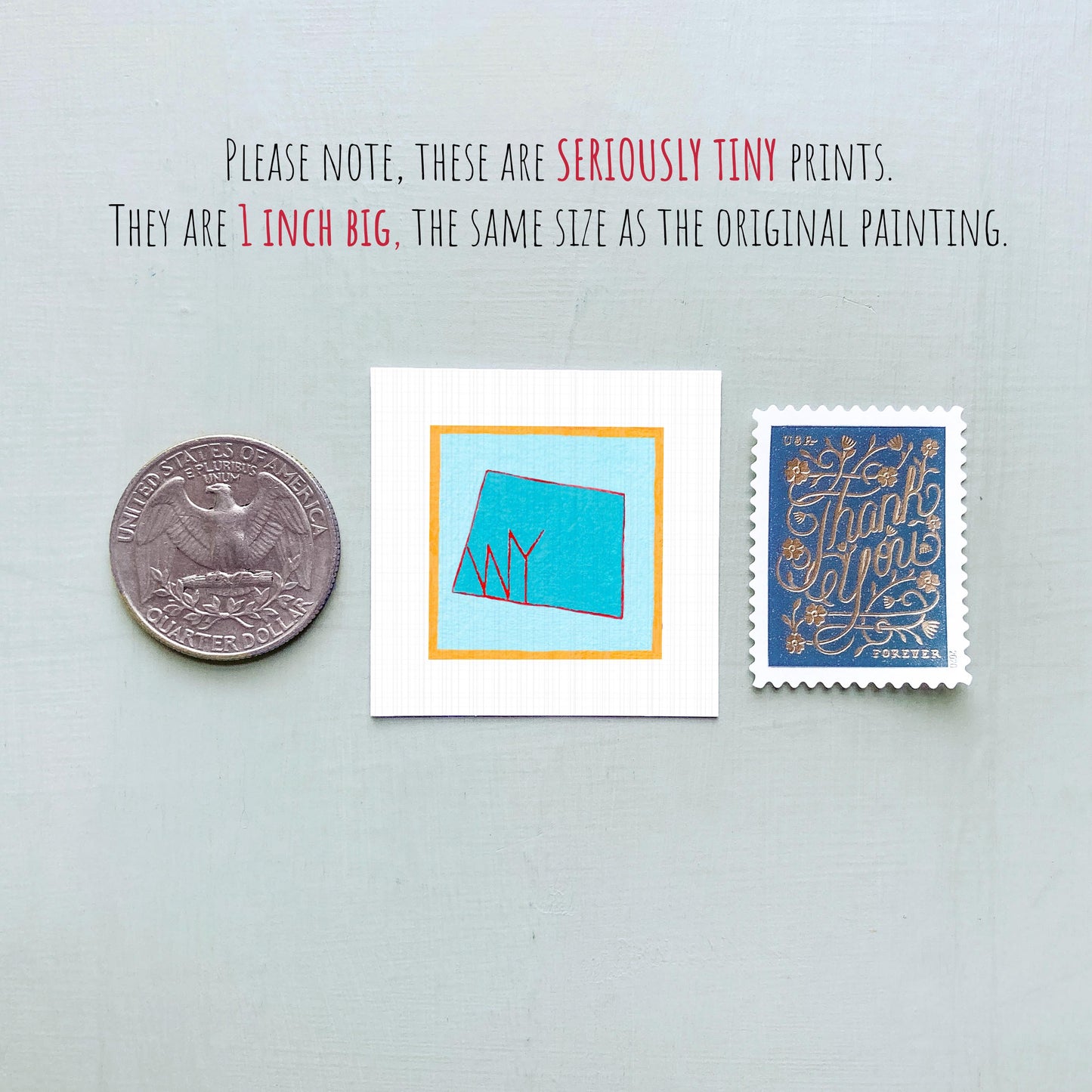 Miniature Wyoming State Art PRINT - Tiny Gouache 1-Inch Mini Wall Decor