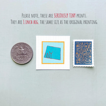 Miniature Wyoming State Art PRINT - Tiny Gouache 1-Inch Mini Wall Decor