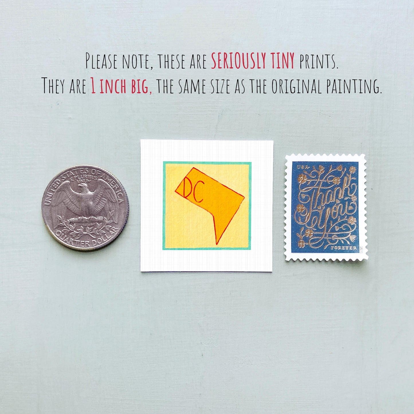 Miniature Washington DC State Art PRINT - Tiny Gouache 1-Inch Mini Wall Decor